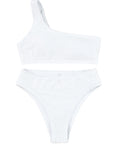 White Crinkle Textured Asymmetric Bikini Swimsuit