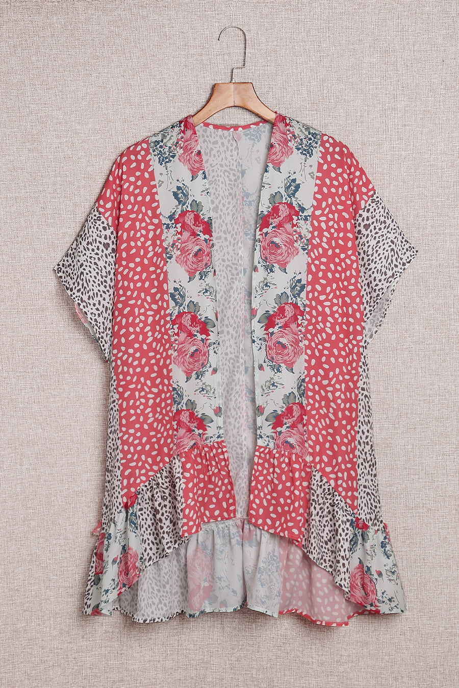 Wild Rose Bohemian Floral Animal Print Kimono Cover Up