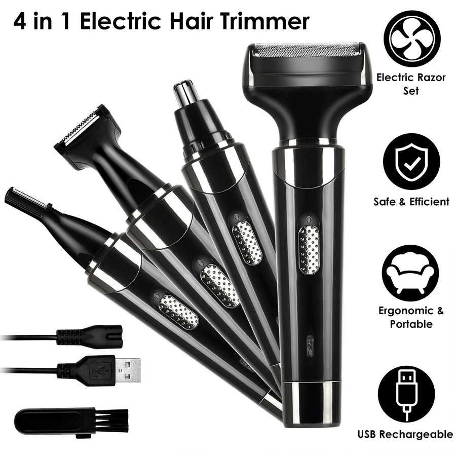 4 In 1 Rechargeable Razor Hair Beard Eyebrow Ear Nose Hairs Sideburn Trimmer Clipper Painless Electric Shaver Remover For Men Women