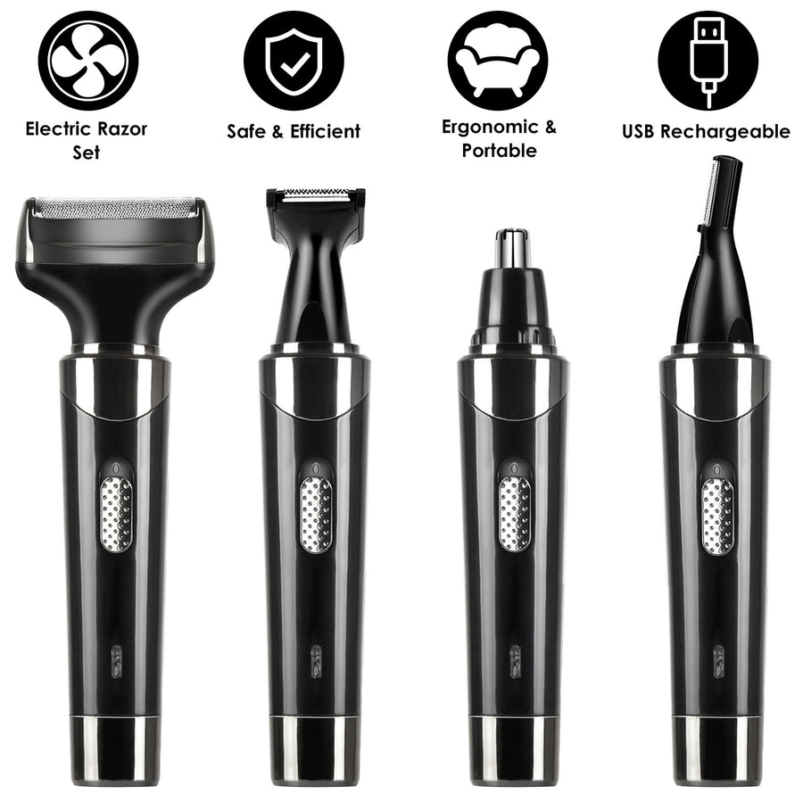 4 In 1 Rechargeable Razor Hair Beard Eyebrow Ear Nose Hairs Sideburn Trimmer Clipper Painless Electric Shaver Remover For Men Women