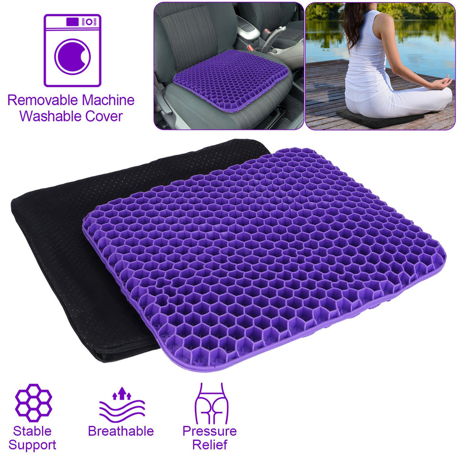 Gel Seat Cushion Non-Slip Breathable Honeycomb Sitting Cushion Pressure Relief Back Tailbone Pain Cushion Pad with Removable Cover for Car Office Chai