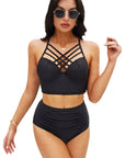 Black Strappy Neck Detail High Waist Swimsuit