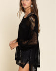 Black Fishnet Hollow-out Long Sleeve Beach Cover up