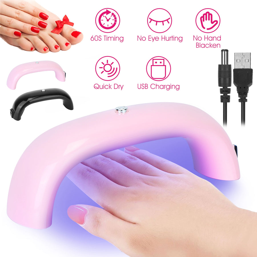 LED Nail Dryer Lamp 9W UV Nail Gel Polish Curing Lamp Portable Nail Drying Lamps w/ 60S Timer