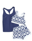 Dark Blue 3pcs Beach Sporty Racerback Tankini Swimsuit- Free Shipping