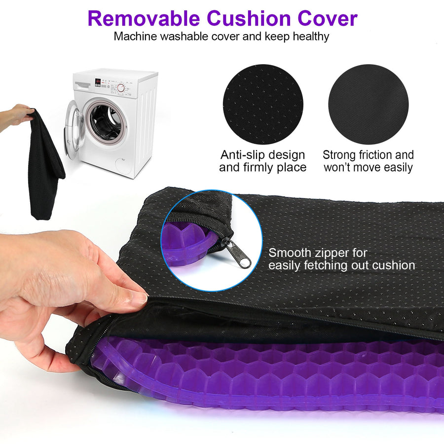 Gel Seat Cushion Non-Slip Breathable Honeycomb Sitting Cushion Pressure Relief Back Tailbone Pain Cushion Pad with Removable Cover for Car Office Chai