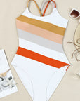 Multicolor Striped Criss Cross Backless One Piece Swimsuit  Dive into Summer in Style