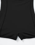 Black Sporty Ribbed Spaghetti Straps One Piece Swimdress