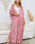 Women's Pink Bohemian Tie Dye Oversize Long Kimono Sleeve Shift Loose Kimonos Cardigan Blouses