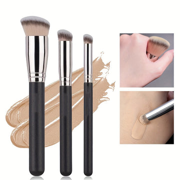 3Pcs Foundation Brushes Set For Liquid Makeup, Professional Kabuki Foundation Brushes Set For Blending Liquid Cream Flawless Powder, Cosmetics Buffing Stippling Concealer