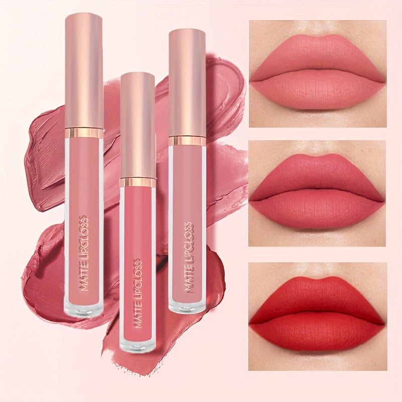 3 Pcs Matte Lipstick Lip Gloss Set Waterproof Non-Stick Cup Liquid Lipstick Matte Velvety Lip Glaze Lipstick Set Lip Stain Lip Care Not Easy To Fade, Valentine's Day Gifts For Women Mother's Day Gift