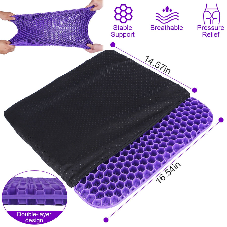 Gel Seat Cushion Non-Slip Breathable Honeycomb Sitting Cushion Pressure Relief Back Tailbone Pain Cushion Pad with Removable Cover for Car Office Chai