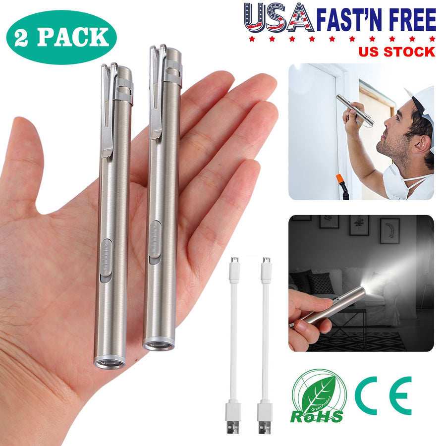 2Pcs Inspection Penlight for Nurses 250 Lumens Rechargeable Stainless Steel LED Flashlight Repair Water-Resistant for Medical Students Doctors