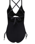 Black Ribbed Sexy Cutout One Piece Swimsuit