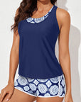 Dark Blue 3pcs Beach Sporty Racerback Tankini Swimsuit- Free Shipping