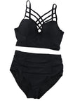 Black Strappy Neck Detail High Waist Swimsuit