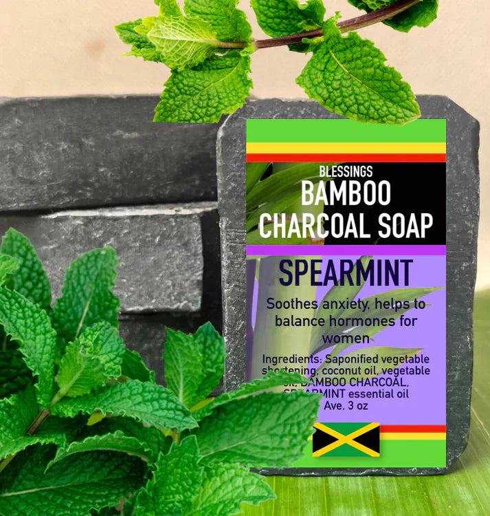 Blessings All-Natural Bamboo Charcoal Royal Spearmint Face & Body Bar – Detoxifying, Clarifying & Refreshing Cleanser