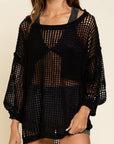 Black Fishnet Hollow-out Long Sleeve Beach Cover up