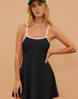 Black Sporty Ribbed Spaghetti Straps One Piece Swimdress