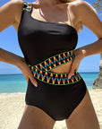 Black Zigzag Cutout Asymmetrical Teddy Swimwear