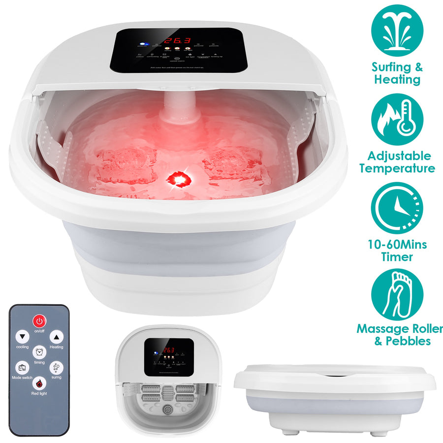 Collapsible Foot Spa Massager Electric Foot Soaker Tub Foldable Foot Spa Tub with Surfing Bubbles Heating Red Light Temperature Control Timer Remote C