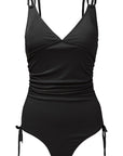 Black Adjustable Straps Ribbed Knit Backless One Piece Swimsuit