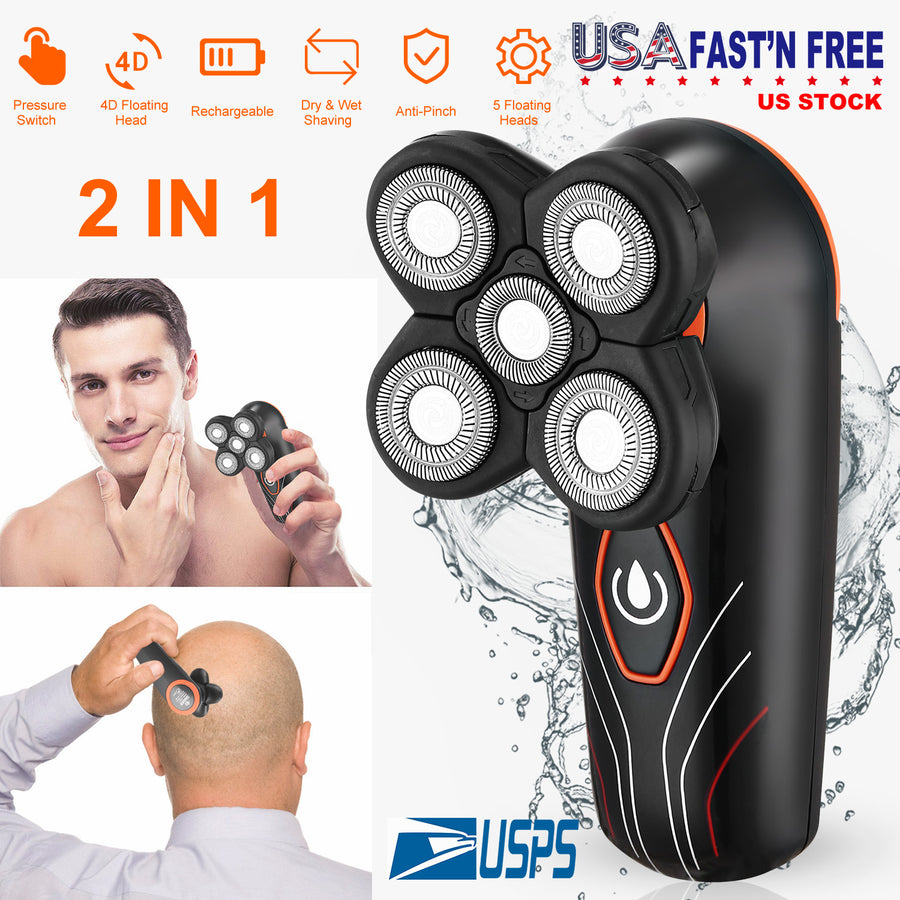 4D Electric Shavers Razor IPX7 Waterproof Wet & Dry 5 Floating Head Rotary Shavers Rechargeable Beard Trimmer Shaving Razor for Men