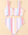 Striped Print Padded Snap Button Two Piece Swimsuit Bikini Sets | SW433557-19