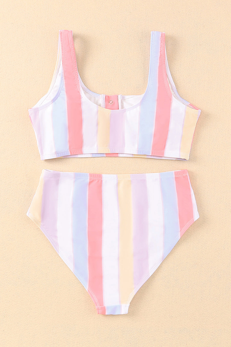 Striped Print Padded Snap Button Two Piece Swimsuit Bikini Sets | SW433557-19