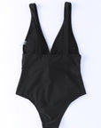 Black Deep V Neck Knot Waist One Piece Swimsuit