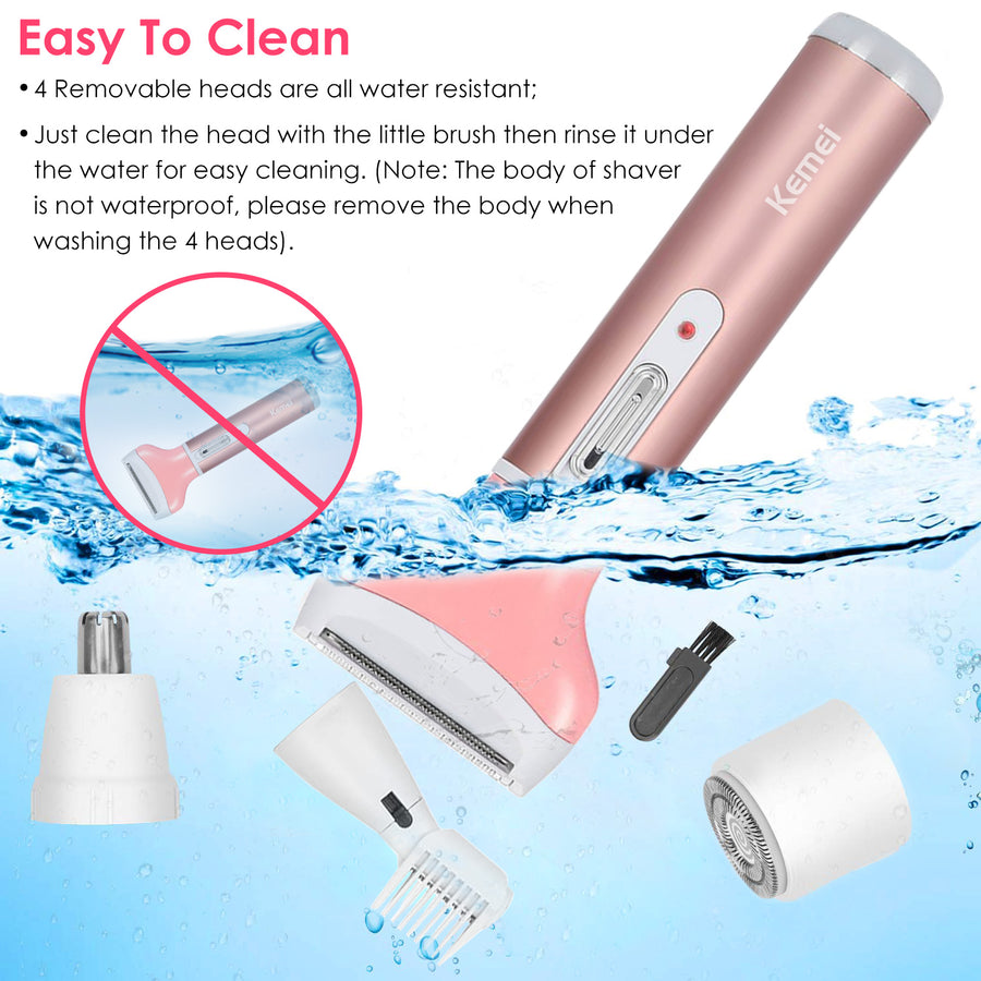 4 In 1 Women Electric Shaver Painless Rechargeable Hair Remover Eyebrow Nose Hair Cordless Trimmer Set Hair Exfoliation For Bikini Line Armpit Leg Gro