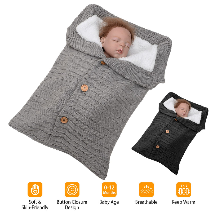 Unisex Baby Knit Swaddle Blanket Infant Nest Swaddle Newborn Cozy Fleece Nursery Sleeping Bag Wraps w/ Buttons