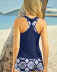 Dark Blue 3pcs Beach Sporty Racerback Tankini Swimsuit- Free Shipping