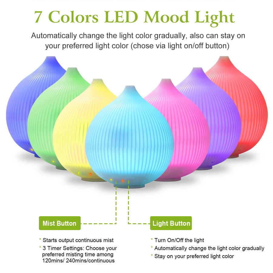 330ml Cool Mist Humidifier Ultrasonic Aroma Essential Oil Diffuser w/7 Color LED Lights Waterless Auto Off for Office Home Room Study Yoga Spa