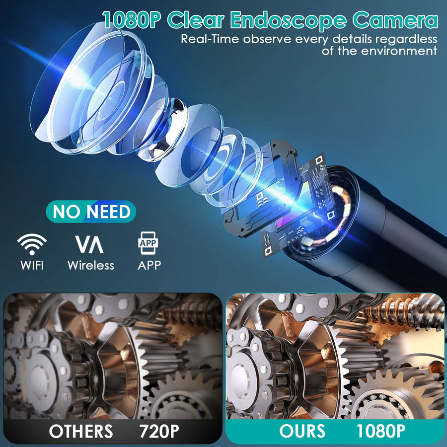 Industrial Endoscope Camera 1080P 4.3In Colorful IPS Screen 8mm IPX7 Waterproof Digital Snake Camera with 8Pcs LED Lights Inspection Camera with 16.4F