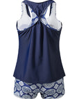 Dark Blue 3pcs Beach Sporty Racerback Tankini Swimsuit- Free Shipping