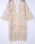 White Sequin Sheer Casual Open Front Cover Up