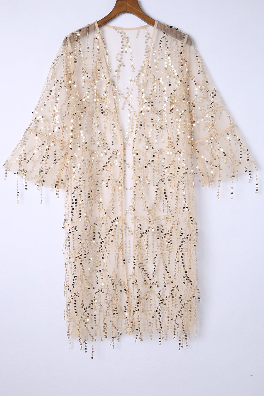 White Sequin Sheer Casual Open Front Cover Up