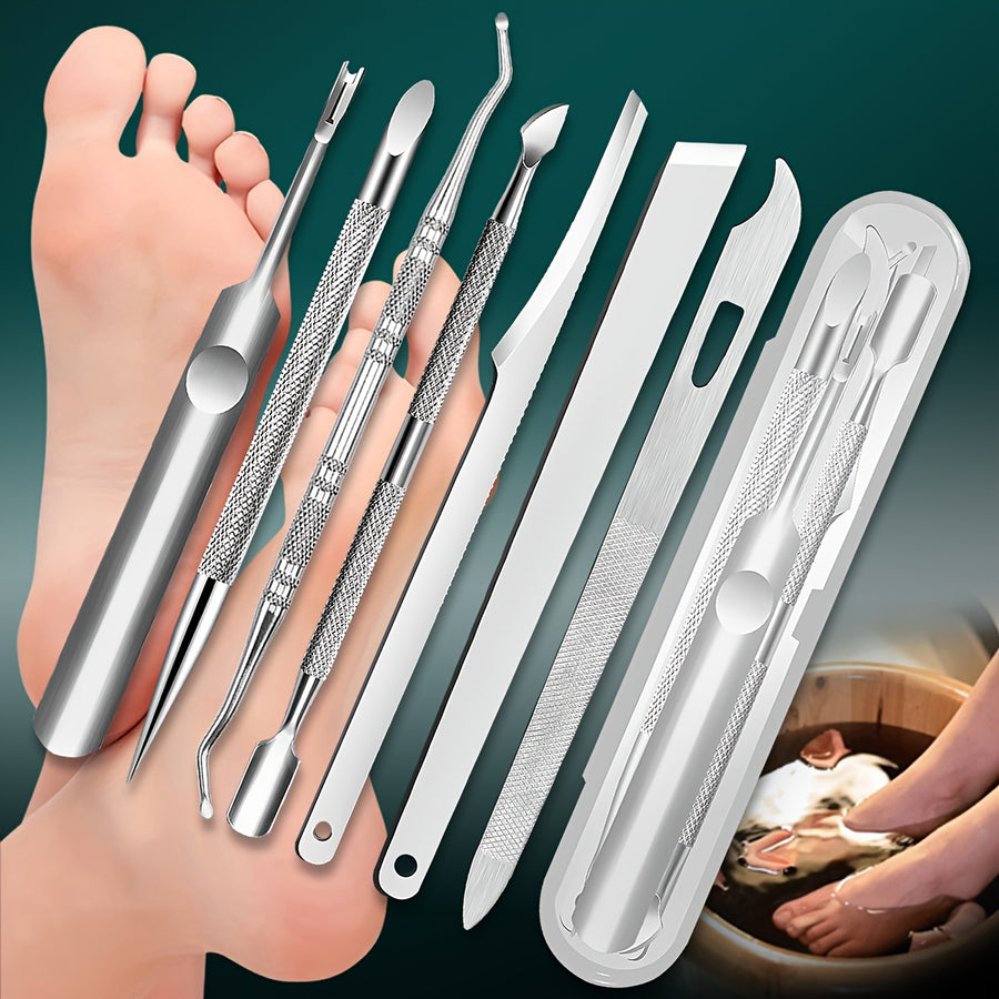 7pcs Stainless Steel Nail Care Set For Dead Skin And Calluses, Unscented Cuticle Remover Tools Kit For Elderly, Precision Cutting Edge For Smooth Removal - Includes Nail File And Cleaner