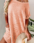 Pink Loose Fit Pockets Short Sleeve Beach Cover Up