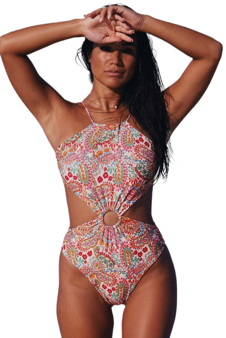 Multicolor Floral Print Lace Up Backless Monokini  Stylish Swimwear for Beach and Pool