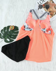 Orange Tropical Printed Splicing Racerback Tankini Swimsuit