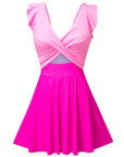 Bright Pink Cut Out Ruffle Crossed One Piece Swimdress