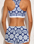 Dark Blue 3pcs Beach Sporty Racerback Tankini Swimsuit- Free Shipping