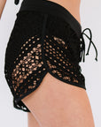 Black Hollow Out Lace Overlay Swim Shorts