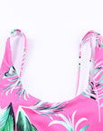 Women Swimsuit Rose Tropical Scoop Neck Ribbed High Waist Bikini Set Two Piece High Waisted Print Bathing Suit