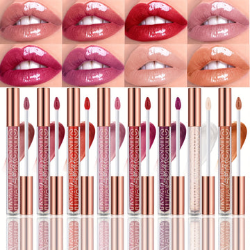 Hyaluronic Acid Lip Glaze Glitter Lip Gloss Eight Colors Non-stick Cup Moisturizing Hydrating Natural Nude Makeup Lip Cosmetic Valentine's Day Gifts