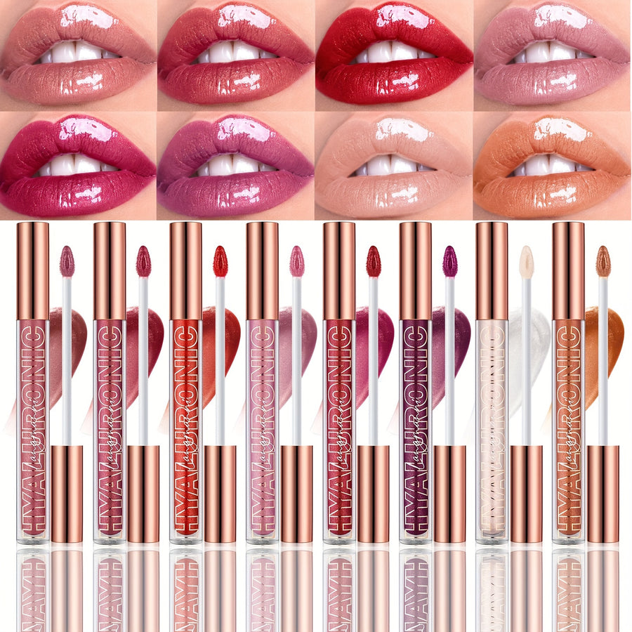 Hyaluronic Acid Lip Glaze Glitter Lip Gloss Eight Colors Non-stick Cup Moisturizing Hydrating Natural Nude Makeup Lip Cosmetic Valentine's Day Gifts