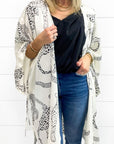 White Cheetah Print Loose Fit Open Front Kimono