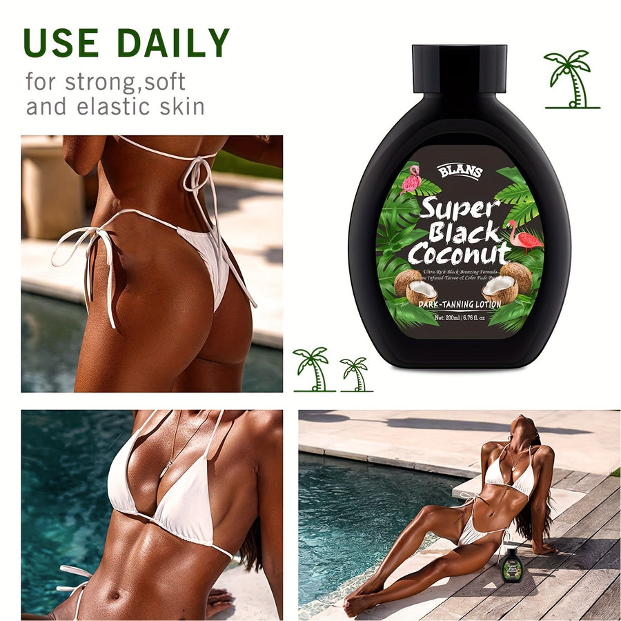 6.76oz/200ml Super Black Coconut Dark Tanning Lotion, Fast-Acting, Long-Lasting Rich Black Tan, Skin Toning, Hydrating Formula, Immediate Results For Sun-kissed Glow